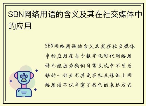 SBN网络用语的含义及其在社交媒体中的应用